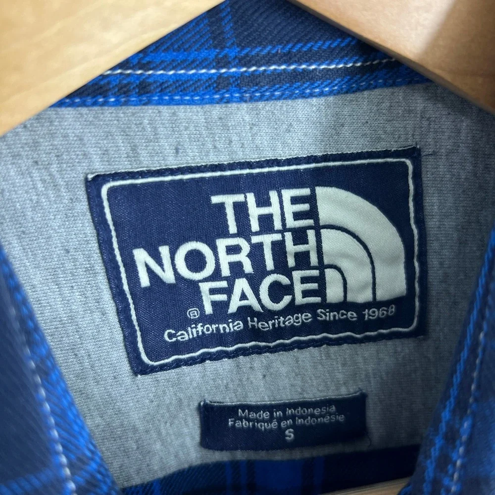 The North Face Mens Blue Plaid Flannel‎ Long Sleeve Button Down Shirt Small